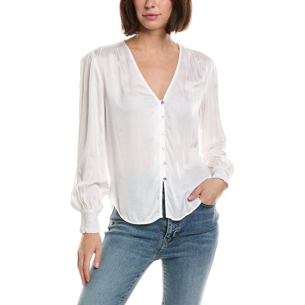 Bella Dahl Womens  Smocked Cuff Button Down Shirt